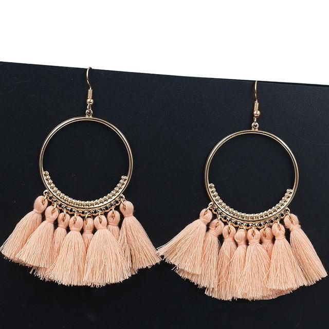 Women Vintage Round Long Drop Tassel Earrings Fashion Jewelry