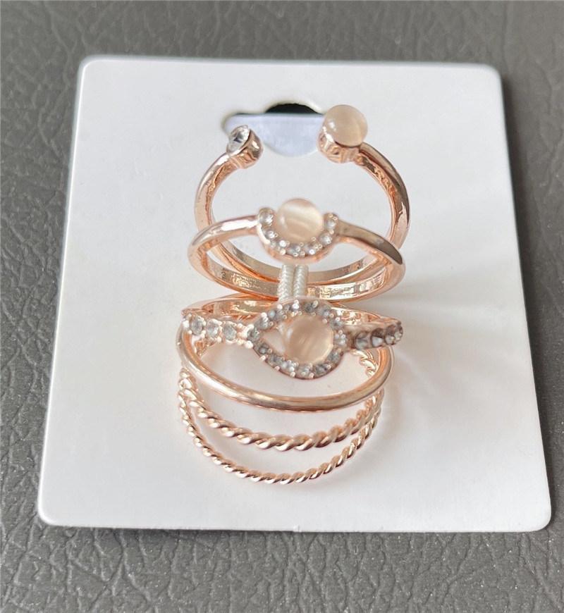 Rose Gold Plated Twisted Band Ring Diamante Crystal Cat Eye Multiple Rings