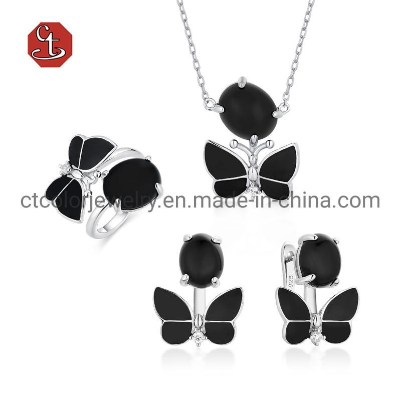 925 Silver jewellery Girls Women Ladies Black Bufferfly Enamel Pendant Necklace