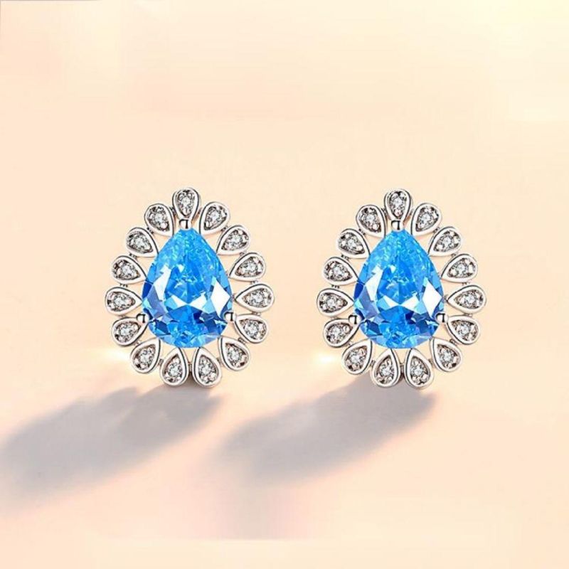 Fashion Accessories S925 Sterling Silver Pear Shape High Carbon Diamond Rhodium Plated Woman Stud Earrings