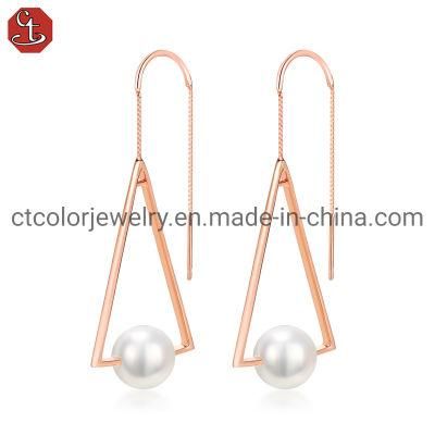 Fashion Jewelry 925 String Silver Earring Dangle Triangle Shell Pearl Drop Earrings line
