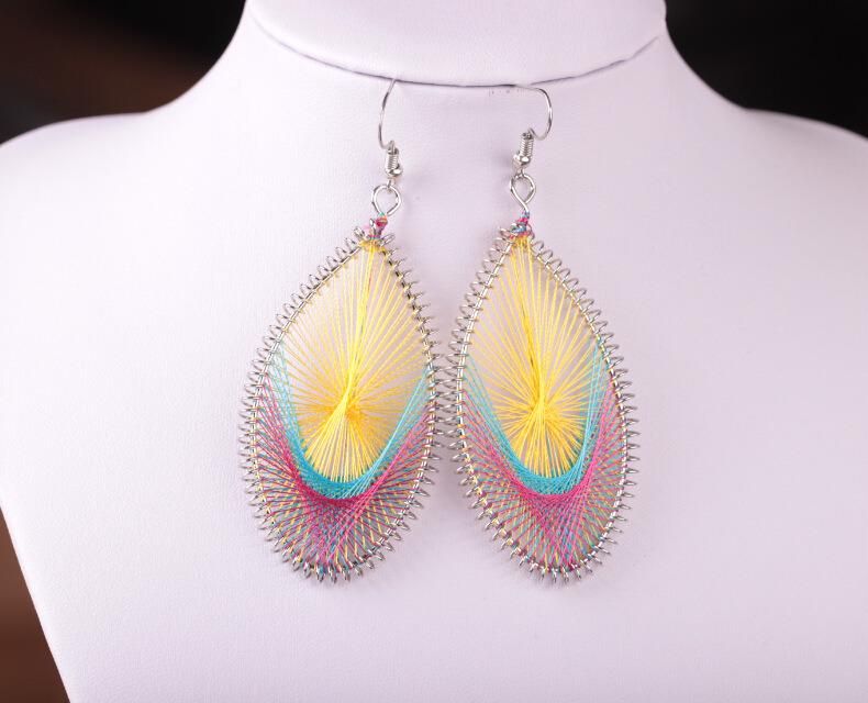 Peruvian Silk Thread Earrings, Ethnic Handmade Woven Hoop Dangle Earrings