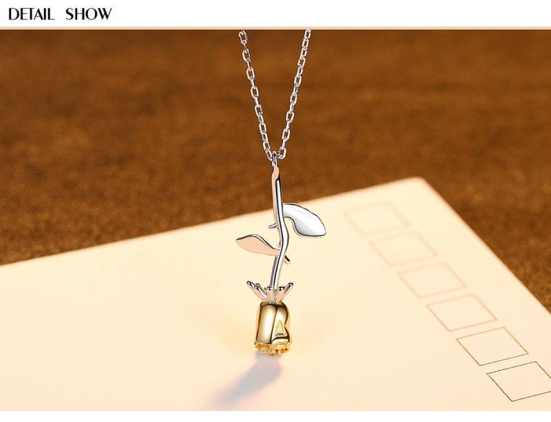 Female Necklace Silver Jewelry in Upside Down Rose