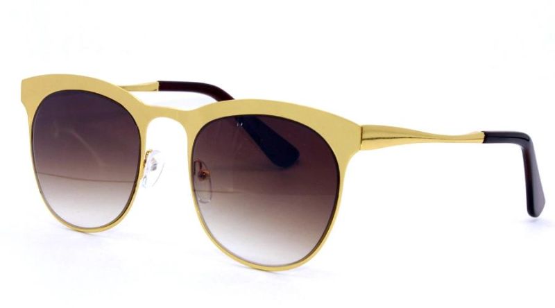 Classic Roundish Shape with Half Top Metal Frame Design Scream Chic Stainless Steel Women Sunglasses