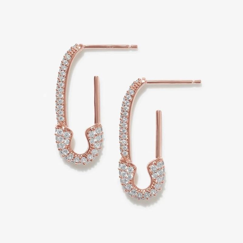 Fashion Jewelry Brass Alloy with Cubic Zircon Stone Safety Pin Design Earrings in High Quality