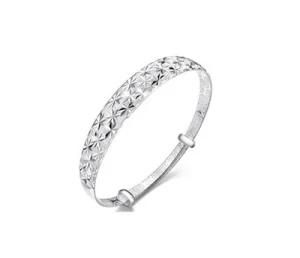 Sterling Silver Shiny Star Surface Push-Pull Bangle (B0202)