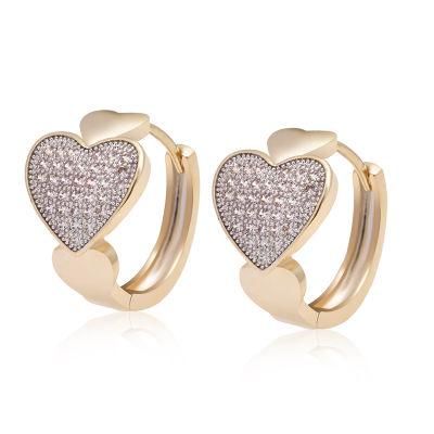 Luxury Zirconia Hoop Heart Two-Color Pave Huggie Earrings