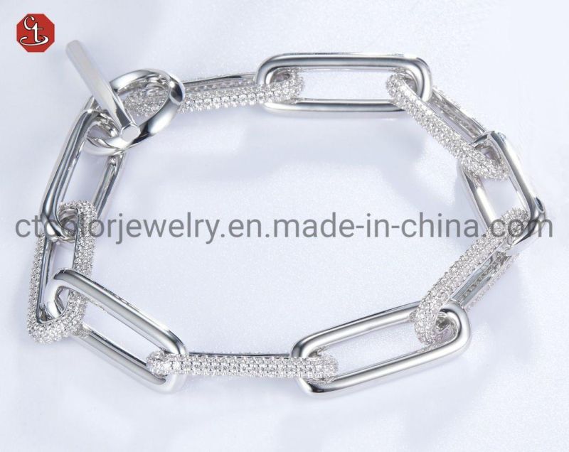 Classic Clip Link Chain Bangle Prong Setting Cubic Zirconia Choker Necklace/Bracelet