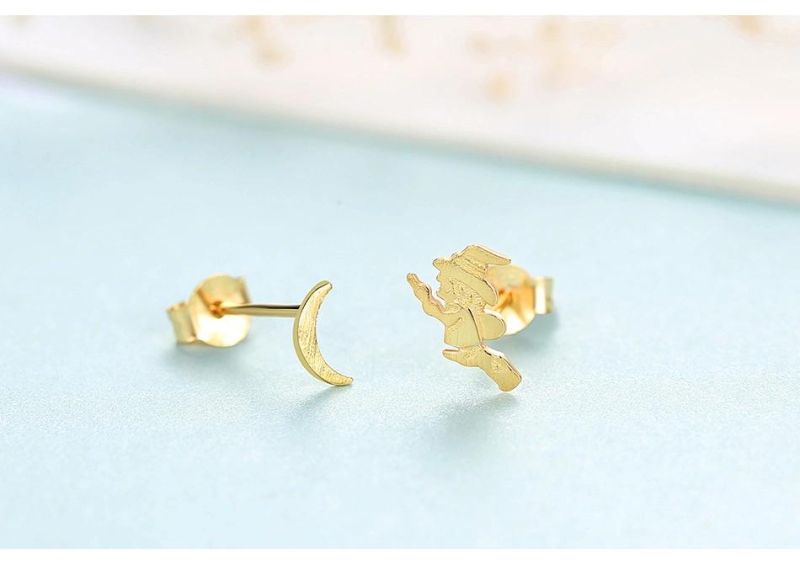 Sterling Silver Jewelry Pinocchio and Moon Shape Ear Studs