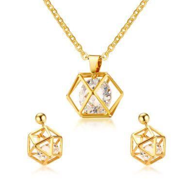 Women Luxury Hollow Cage Pendant Jewelry Set with Shiny Zircon