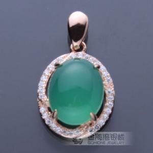 925 Sterling Silver Rose Gold Plated Jade Stone Pendant for Chain