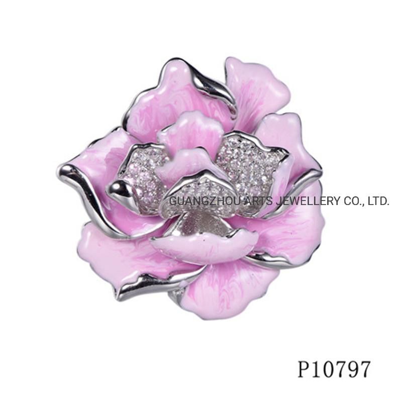 Wholesale 925 Sterling Silver Delicate Enamel Painted Flower with Czs Pendant