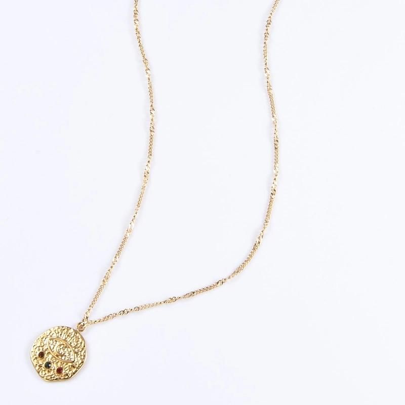 Wholesale New High Fashion Jewelry Stainless Steel Gold Devil Eye Pendant Necklace with Artificial Stone