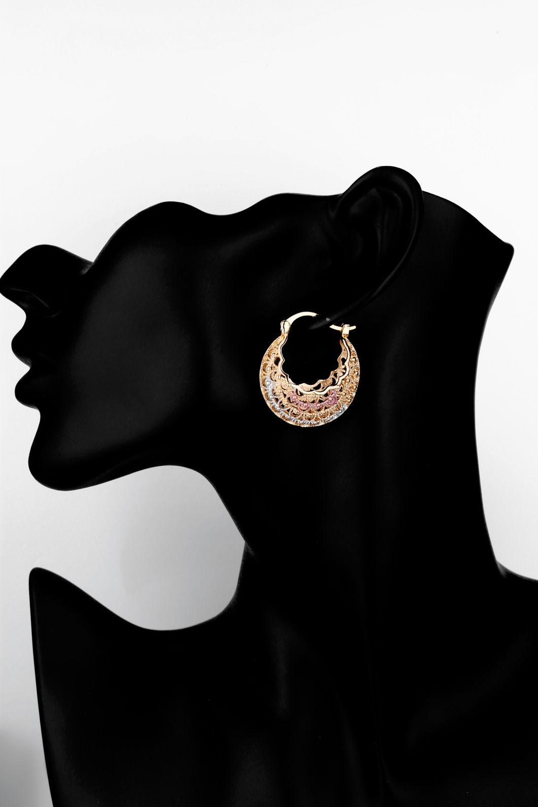 Fashion Costume Jewelry Diamond 18K Gold Color Hoop Round Earring