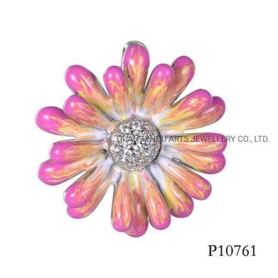 Enamel Daisy with Cubic Zircons Silver Pendant