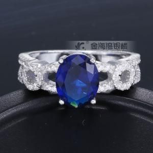 Sterling Silver Oval Cut Blue Sapphire CZ Ring