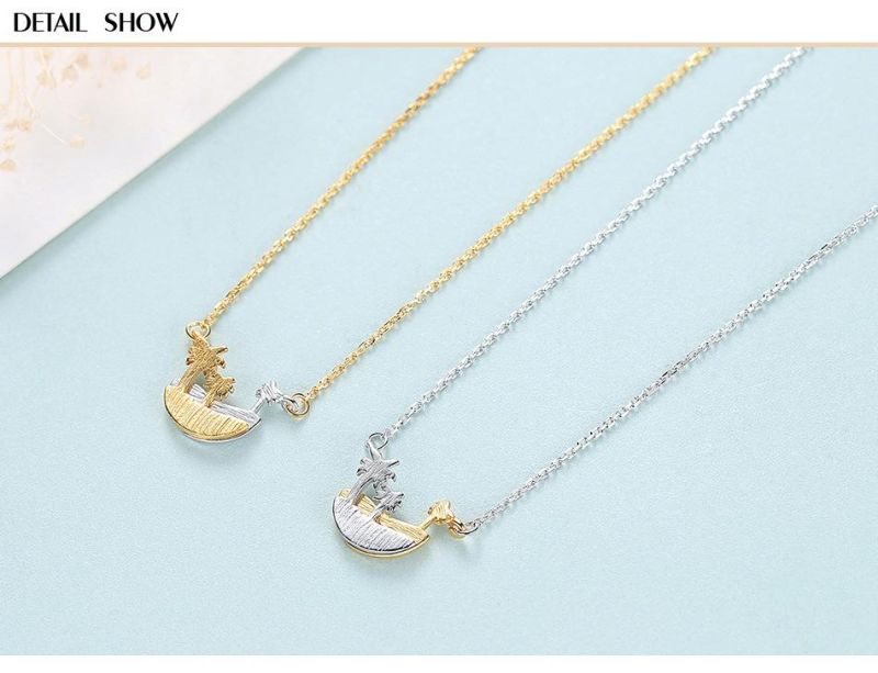 Single Layer Chains Beach and Forrest Silver Pendant Necklace