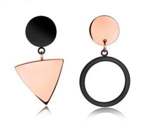 Perfect Occident Geometric Triangle Simple Temperament Circle Round Rose Gold Color Asymmetric Titanium Earrings