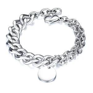 Fashion Design Double Stainless Steel Chain Good Coin Pendant &#160; Women Bracelet