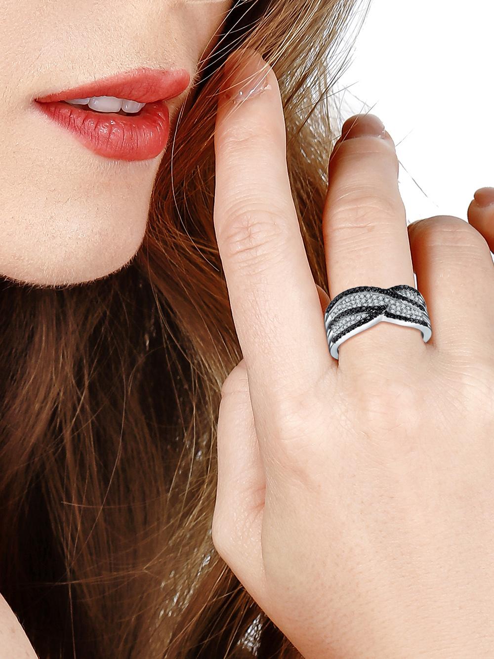Black CZ Cross Silver Ring Fashion Jewelry Set for Women
