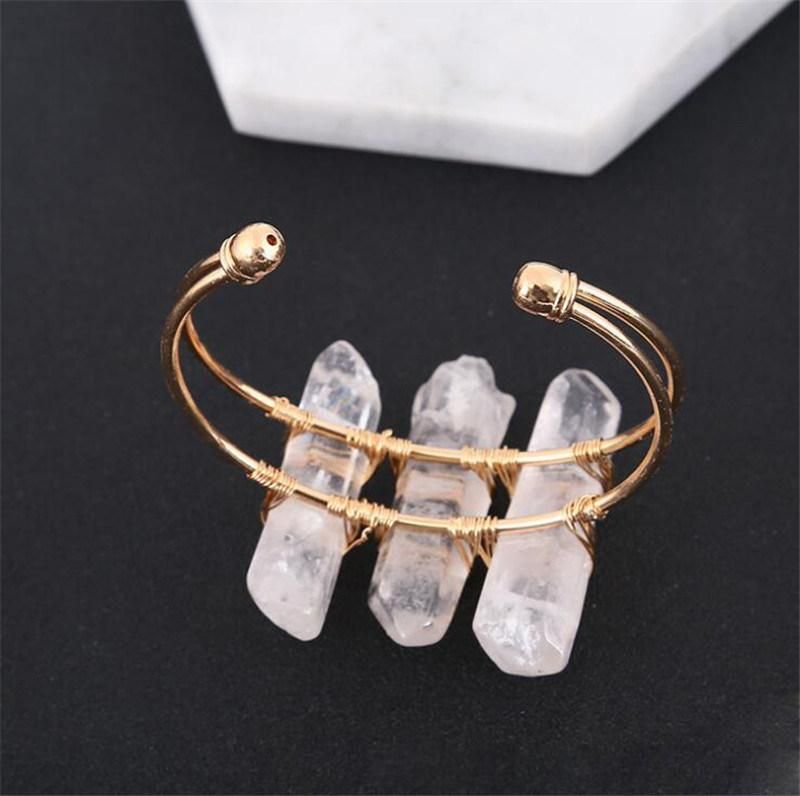 Personality Creative Natural Stone Crystal Bracelet Opening Bangle for Lady