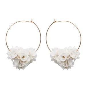 Fashion Jewelry Accessories White Fabric Flower Thin Hoop Earrings for Women