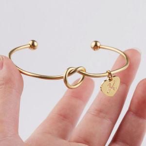 Adjustable Expandable Open Cuff Bangles Wire 316L Stainless Steel Alex Alphabet Charm Ani Bracelet