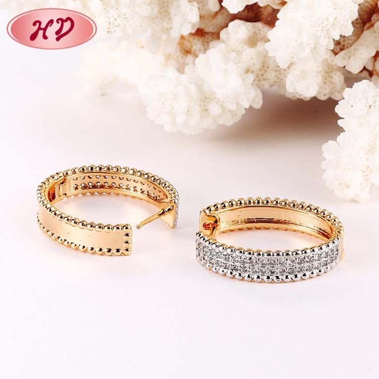 Women Costume Imitation Fashion 14K 18K Gold Plated Jewelry with CZ Pearl Huggie Hoop Earring