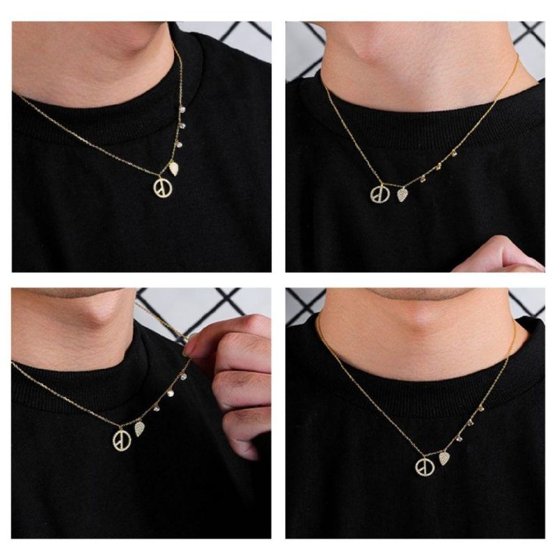 Wholesale Jewelry Personalized Hip Hop Zircon CZ Love and Peace 925 Sterling Silver Choker Chain Pendant Necklace