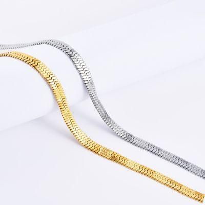 Fashion Jewelry Stainless Steel Herringbone Chain Embossed Necklace Anklet Bracelet 18K Gold Plated