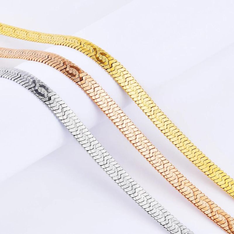 Wholesale 18K Real Gold Plated Stainless Steel Thin New Embossed Herringbone Chain Jewellery Accessories Fashion Jewelry Anklet Bracelet Necklace
