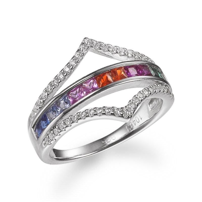 Wholesale 925 Sterling Silver Rainbow CZ Ring