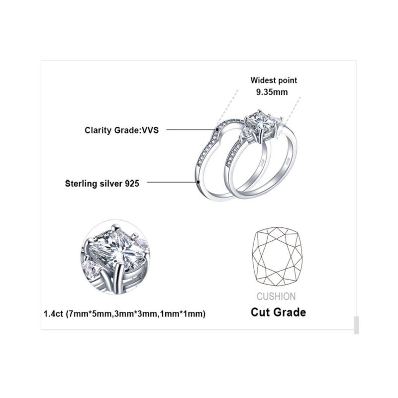 3 Stone Radiant Cut Cubic Zirconia Wedding Band Engagement Ring Sets 925 Sterling Silver Jewelry