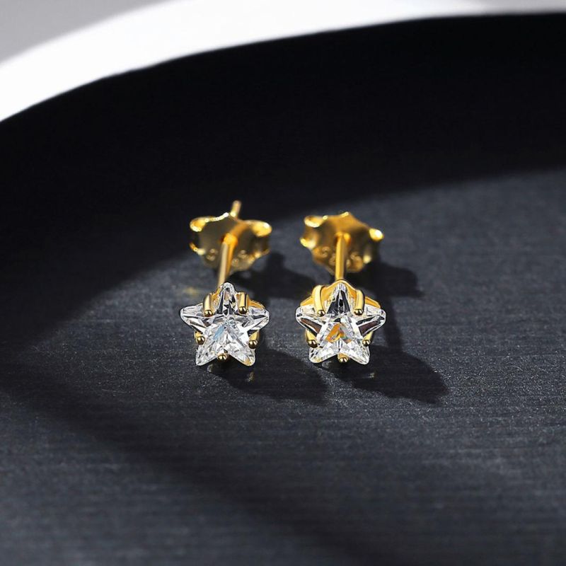 Crystal Earrings 925 Silver Five-Pointed Star Diamond Ear Stud