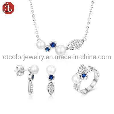 Trendy Jewelry 925 sterling silver Shell Pearl Blue glass Jewelry Set for women