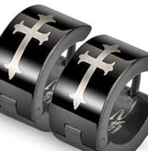 Stainless Steel Huggie Cross Earring 16659