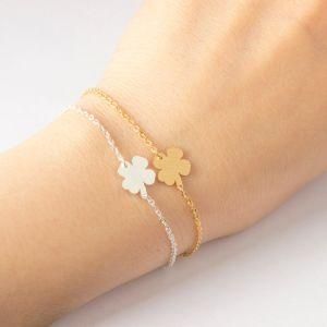 Stainless Steel Lucky Charm 4-Leaf Clover Irish Good Luck Bracelet