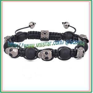 Skull Bead Macrame Bracelet with Black Stones (SBB122-6)