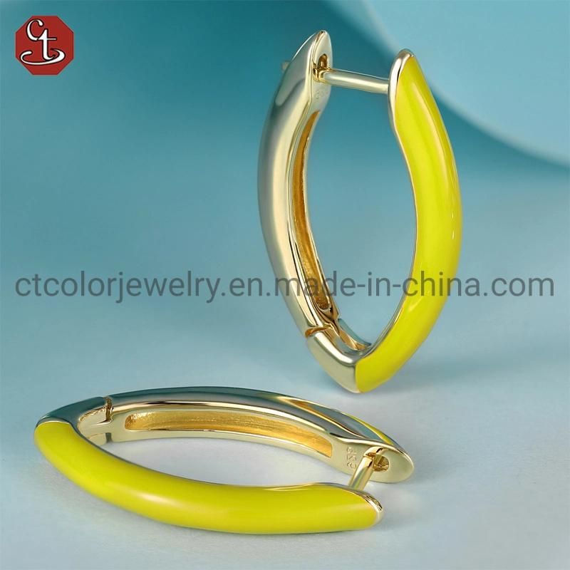 Fashion Jewelry Manufacturer Wholesale Leisure 925 Sterling Silver 18K Gold plated Women Green Enamel Stud Earrings Jewelry