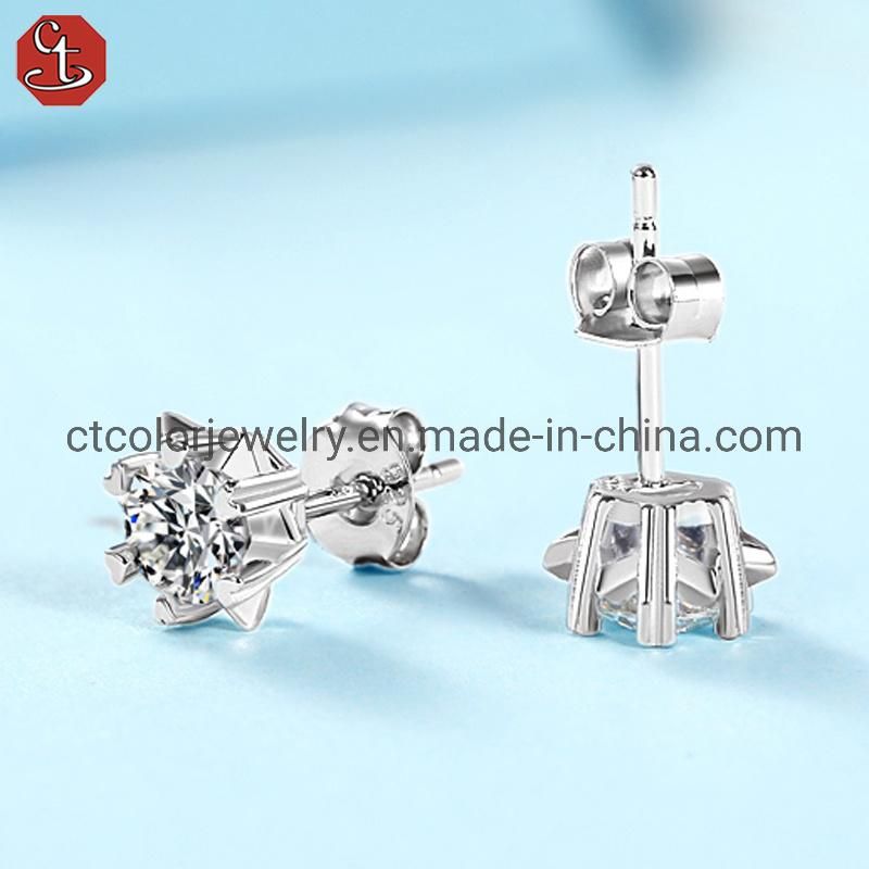 Fashion jewelry 1 carat moissanite diamond snowflake ear studs simple earring for girls