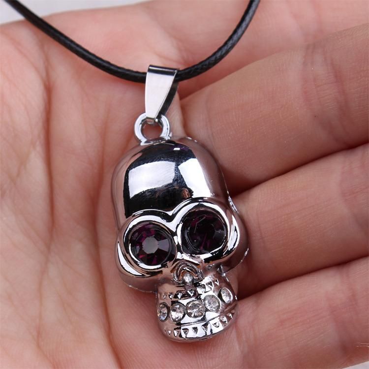 Men Halloween Alloy States Domineering Full Crystal Stone Skull Necklace