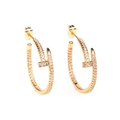 Fashion Jewelry 2021 18K Gold Nail Stud Earrings with AAA Zircon Stones