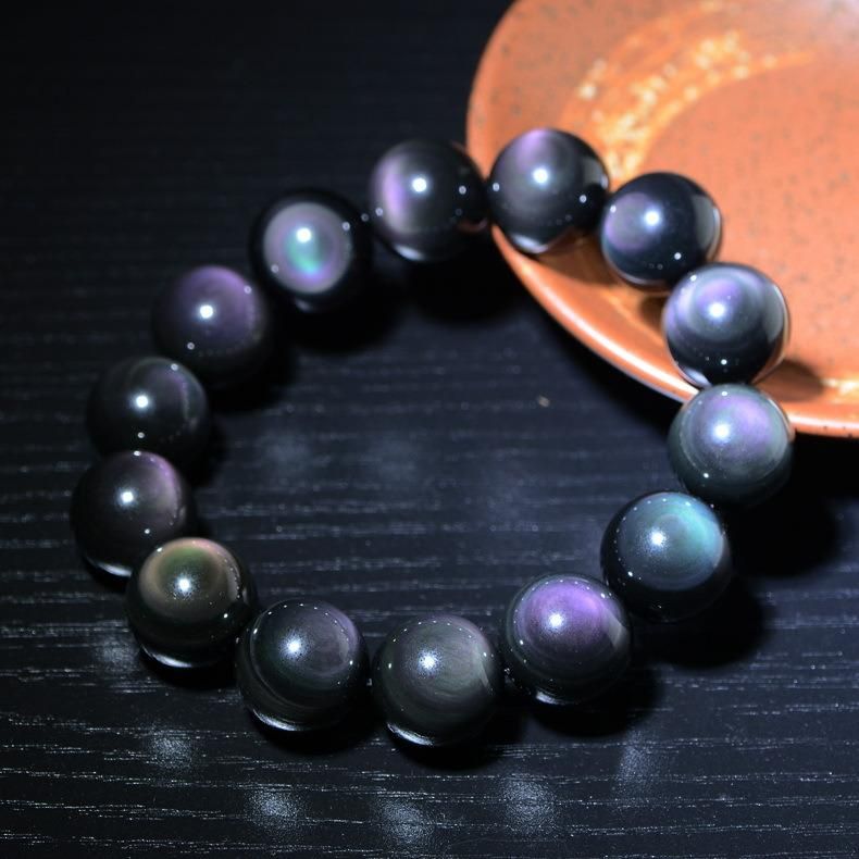 Natural Double Rainbow Eye Obsidian Bracelet Single-Circle Crystal Bracelet