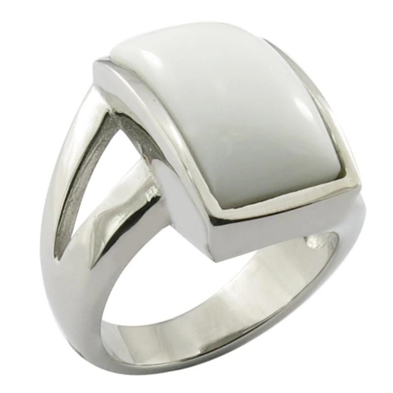 Oval White Stone Mens Ring Steel Jewellery