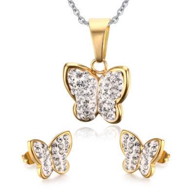 Butterfly White Rhinestones Necklace Stud Earring Jewelry Set for Women