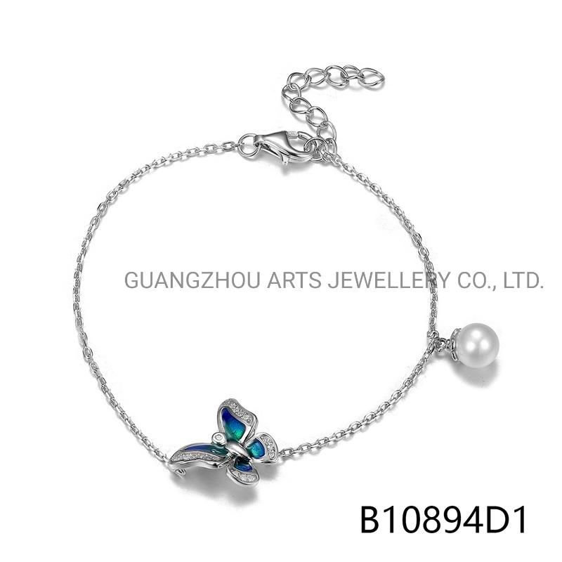 925 Sterling Silver Cute Sweet Dazzling Enamel Flower & Leave Bracelet