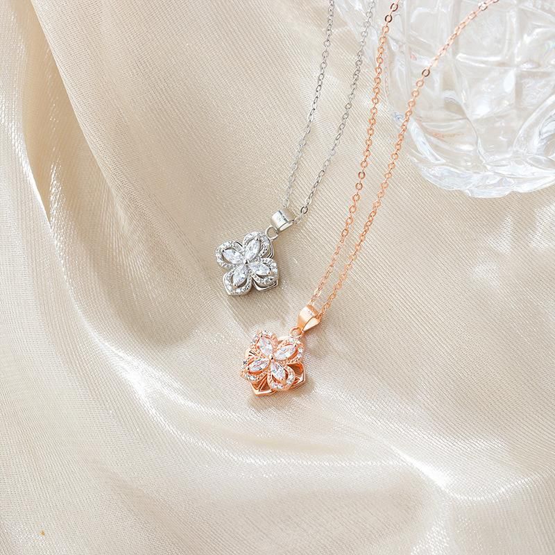 S925 Sterling Silver Rotary Clover Necklace Female Fashion Flower Pendant