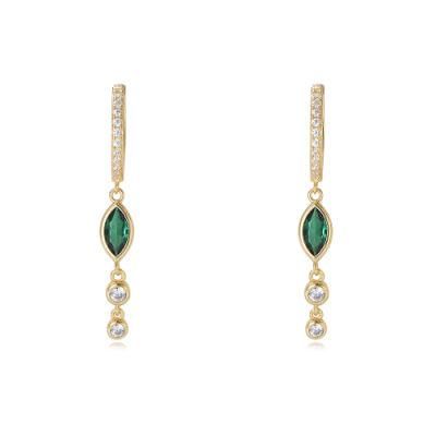 New Arrivals Long Drop Charms AAA Green CZ Marquise Hoop Earrings for Women