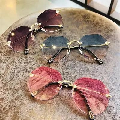 Fashion Designer Famous Brands Ladies Women Round Rimless Vintage Sunglasses