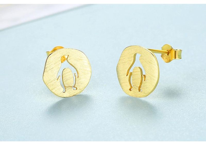 Silver and Golden Jewelry Earrings in Penguin Shape